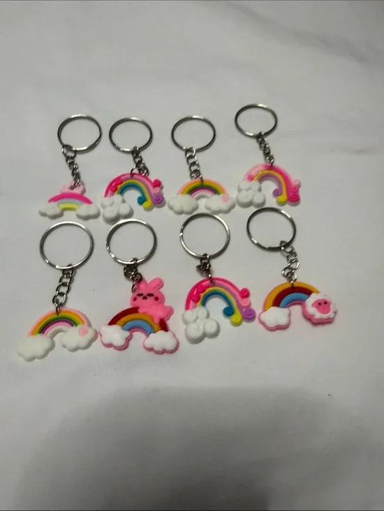 Sets of 8 Cute Rainbow Cloud Keychain Set - Pink Accent