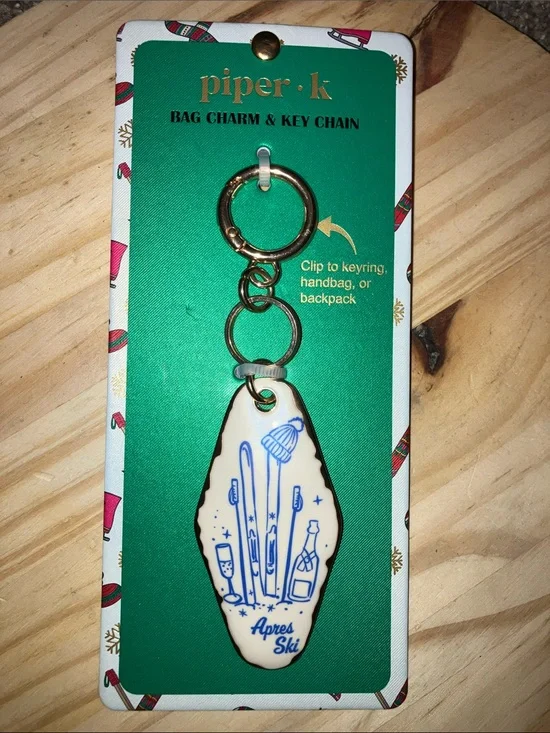 piper•k Apres Ski White & Blue Bag Charm Key Chain New