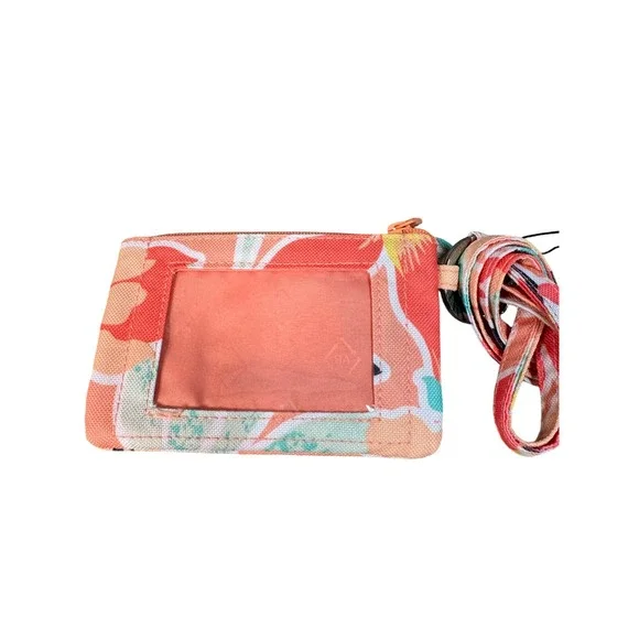 NWT Vera Bradley Lighten Up Zip ID Case & Lanyard Rain Forest Lily Coral 37168-
