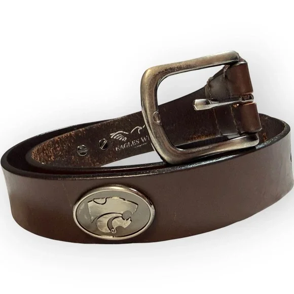 Eagles Wings Kansas State Wildcats‎ Leather Belt Brown Silver Powercat Logo 36