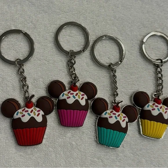 Disney Mickey Mouse Cupcake Keychains NWOT (Set of 4)