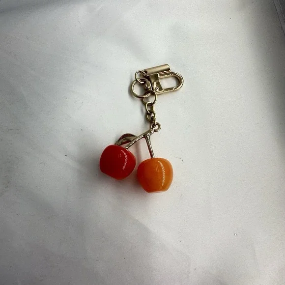 Cherry Orange Bag Charm Keychain Resin and Metal Gold tone