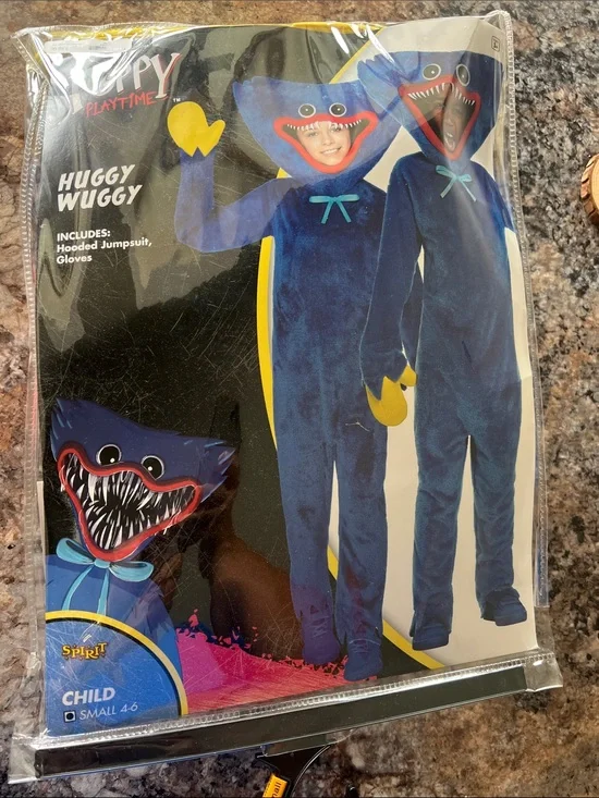 Huggy Wuggy Kids Costume - Blue Hooded Jumpsuit with Gloves