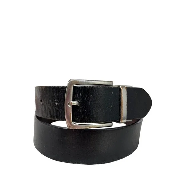 Eddie Bauer Mens Reversible Leather Belt Black Brown Silver Buckle 36 38