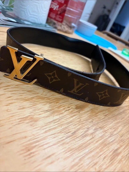 Louis Vuitton Monogram Brown Leather Belt with Gold LV Buckle