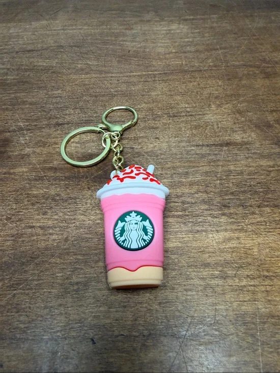 Starbucks Pink and Cream Frappuccino Keychain Bag Charm Gold Hardware