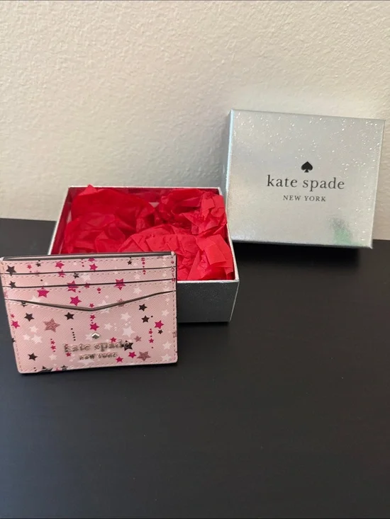 kate spade pink star cardholder with metallic logo