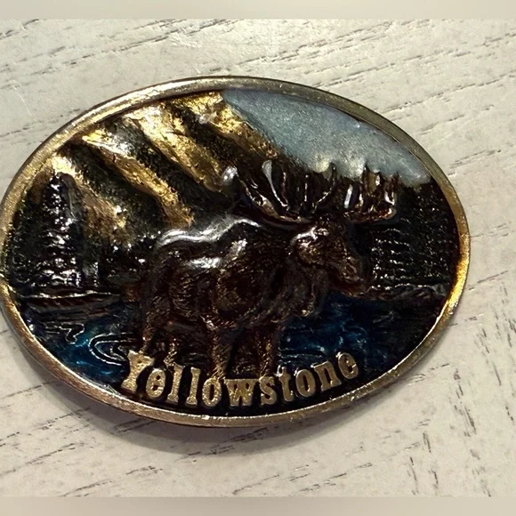 Vintage Yellowstone National Park Moose Brass Belt Buckle