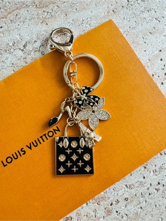 LV Stamped Hardware & Fashion Accents on Gold Key Chain/Bag Charm