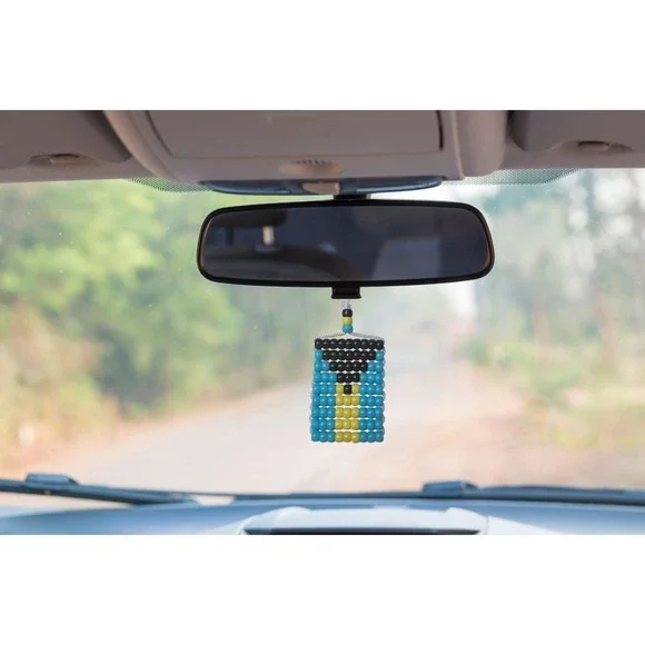 Car Rearview Mirror Danglers.‎ Car Accessory. Pony Beads Bahamas Flag