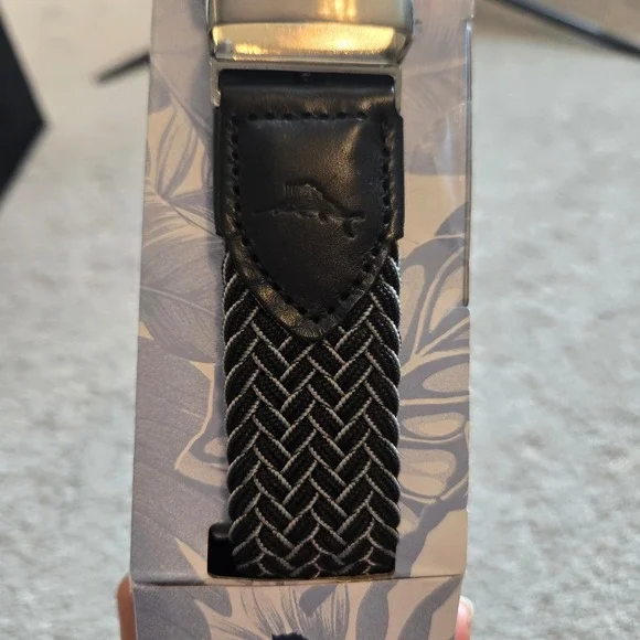 NWT Tommy Bahama Mens Reversible Belt Braided Stretch Black Grey S/M 32-36