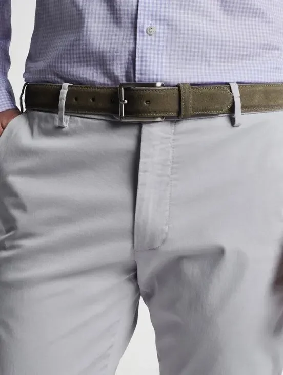 Peter Millar Excursionist Olive Green Velvety Suede Polished Silver Belt Size 32