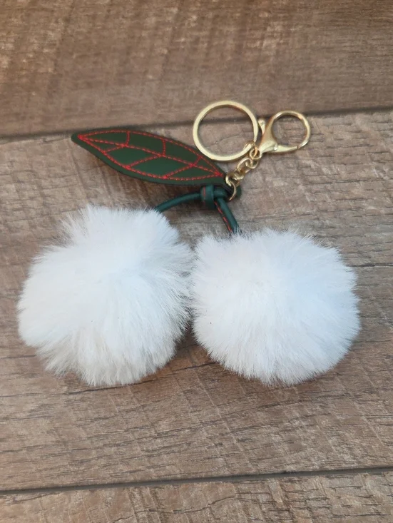 Fuzzy White Cherries Keychain