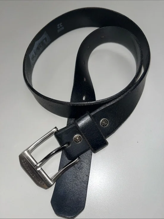 Black Leather Belt with Silver Buckle by Levi's size 32”