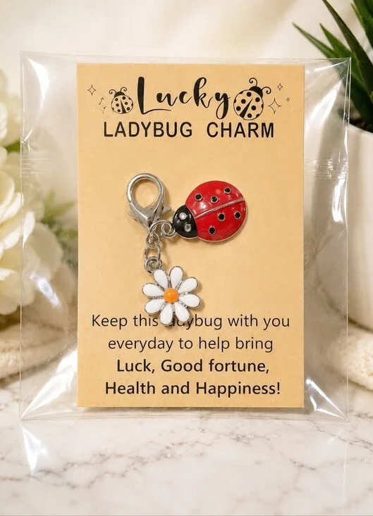 Lucky Ladybug Charm Keychain with Daisy 69