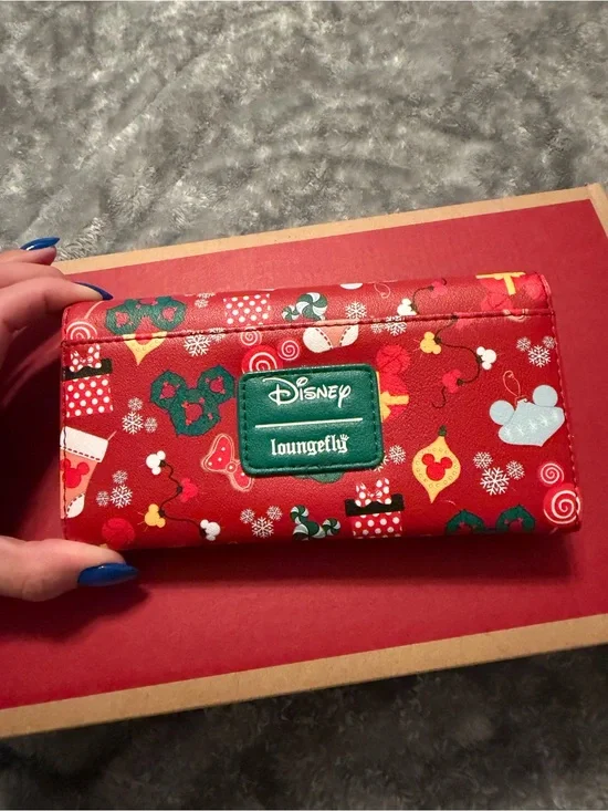 Loungefly Disney Red Holiday Wallet with Green Patch
