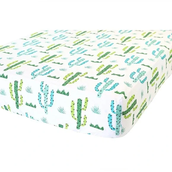 Addison Belle Cactus Pattern Fitted Sheet - Green and Blue