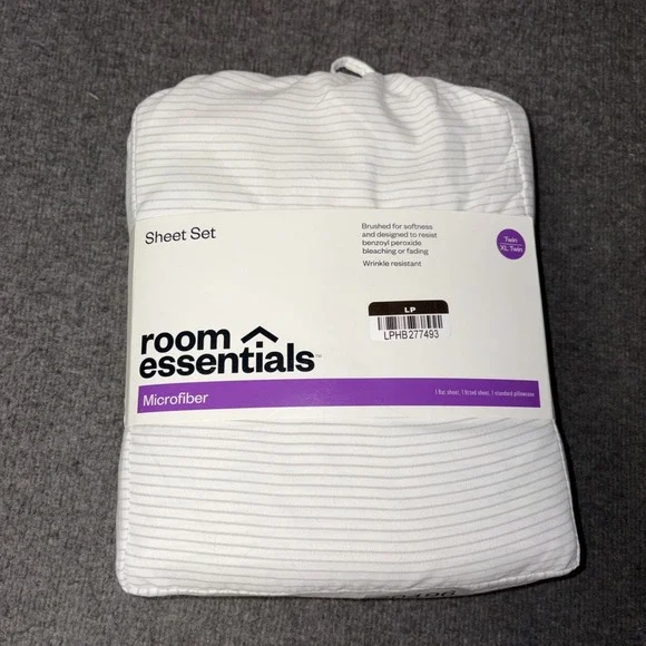 Twin Or XL Twin Size Bed Sheet Set, White W/Gray Pinstripes