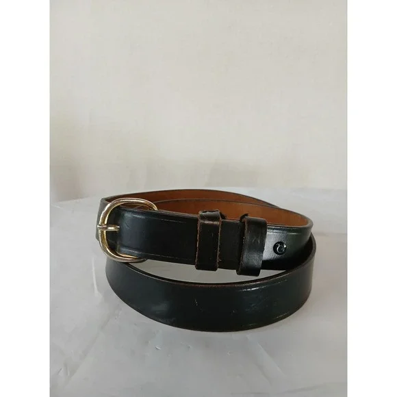 Mens Black Leather Belt Gold Horseshoe Buckle Snap On Size 38 Classic Workwear