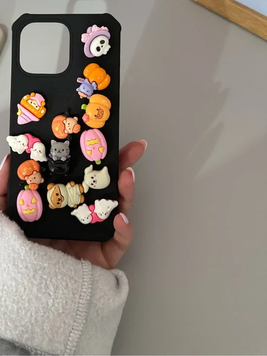 Halloween Charm Black Silicone iPhone Case - Cute 3D Charms IPhone 16 pro mx