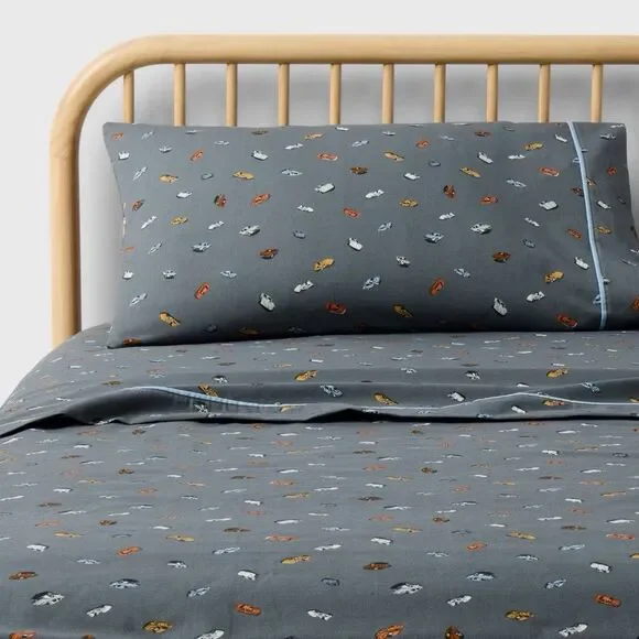 Hot Wheels Pillowfort Full Flat Sheet Only Gray Cotton Kids New
