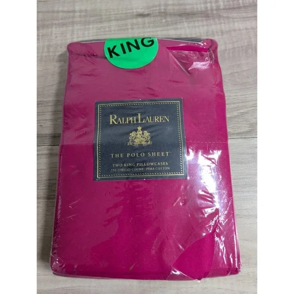 RALPH LAUREN THE POLO SHEET Two King Pillowcases Cotton SOLIDS BERRY