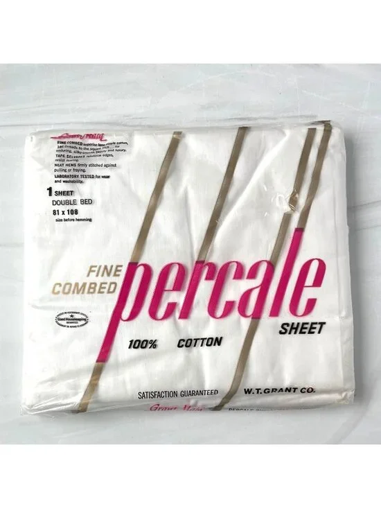 NEW Vintage Grant Maid Double Bed/Full Percale Sheet 100% Cotton White NOS