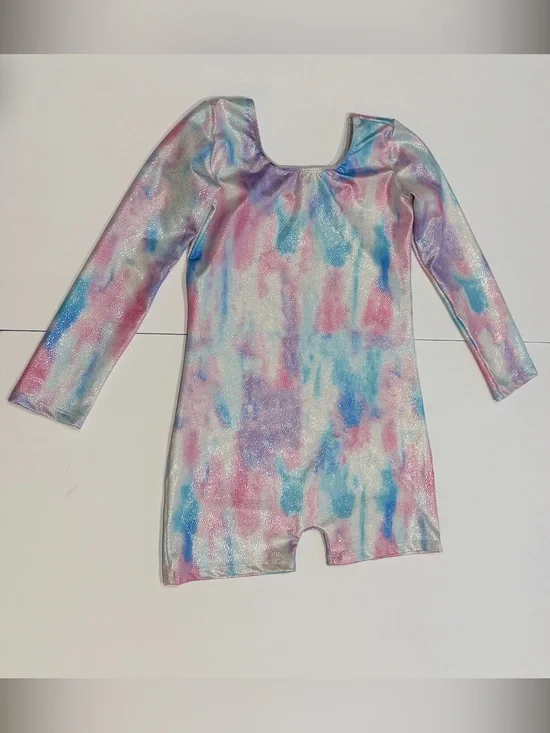 Iridescent Pastel Tie-Dye Long Sleeve Leotard Romper