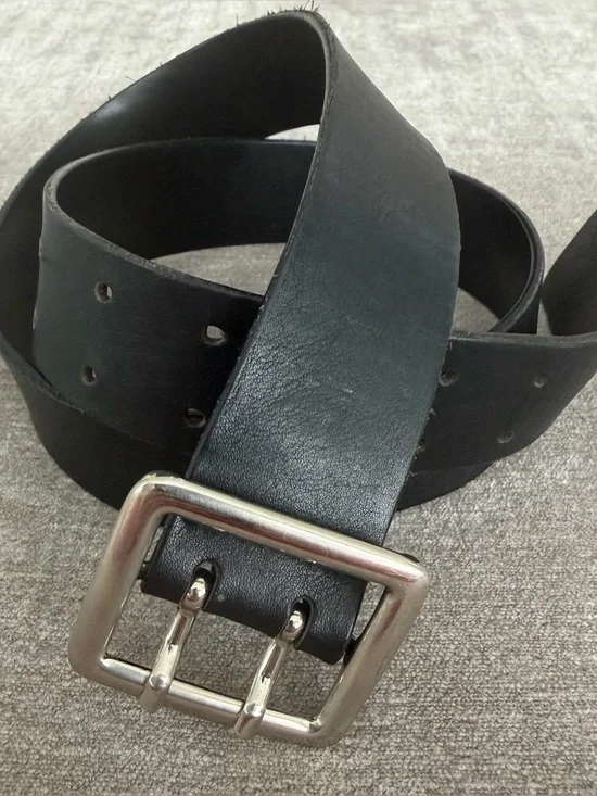 Garuglieri Black Leather Double Prong Belt Made in Italy Size XL