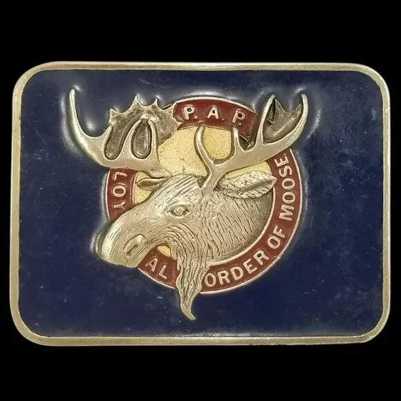 Vintage P.A.P Belt Buckle, Loyal Order of‎ the Moose, Pewter Blue Enamel