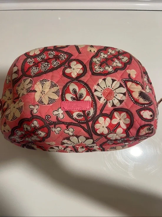 Vera Bradley Coral Pink Quilted Floral Cosmetic Pouch