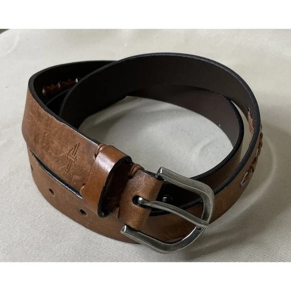 Dockers Mens XL Genuine Leather‎ Belt Brown Whipstitch Grommet