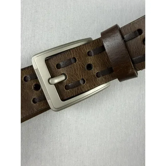 Mens‎ Brown Genuine Leather Belt Perforated Adjustable Casual Work Medium