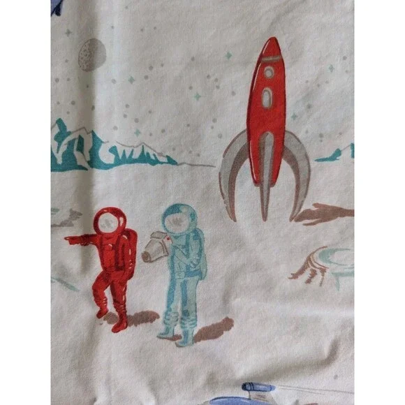 Pottery Barn Kids Astronaut Flat Sheet Pillowcase Full Size Retro Space Planets