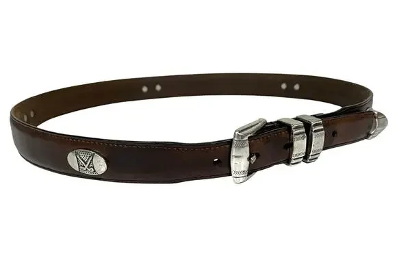 Vintage Danbury Men's Golf Belt Club Conchos Top Grain Oil-tan Leather Brown 38