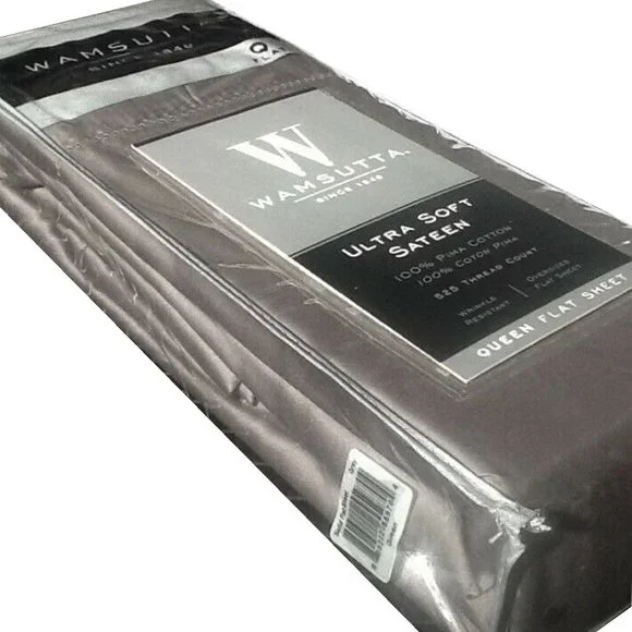 new GREY Wamsutta Ultra Soft 525 TC 100% Cotton Sateen-Weave QUEEN Flat Sheet
