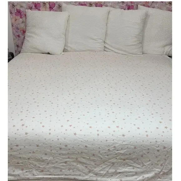 Pottery Barn Kids Full Flat Sheet Organic Cotton Flannel Pink Stars Kids Bedding