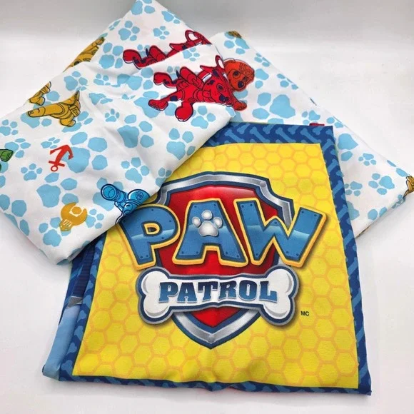 Paw Patrol Toddler Bedding Set Reversible Pillowcase Fitted Sheet Blue White Red