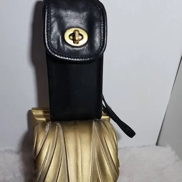 Vintage Coach black leather phone case with Strap