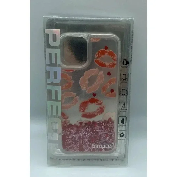 Liquid Glitter Red Lips Clear Pink Red iPhone 12 & 12 Pro Case 6.1” Shockproof‎