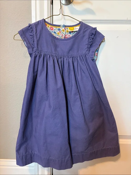Mini Boden Lavender Purple Corduroy Dress with Floral Lining