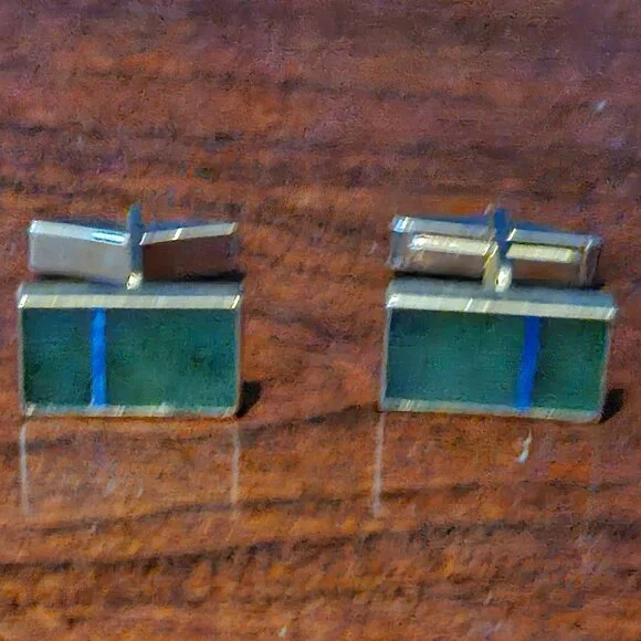 RARE DESIGNER VINTAGE GUMPS GREEN JADE JADEITE LAPIS LAZULI 14K GOLD CUFFLINKS