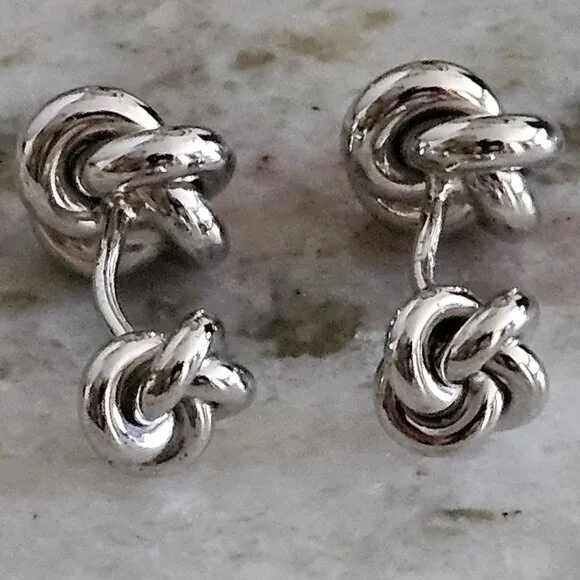 RARE SIGNED VINTAGE DOUBLE LOVE KNOT STERLING SILVER 925 LOVE WEDDING CUFFLINKS