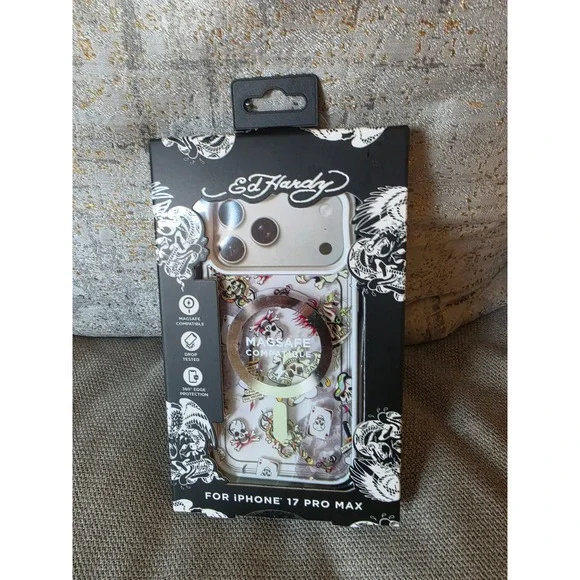 Ed Hardy iPhone 17 Pro Max Case MagSafe Tattoo Skull Clear Cover PTO132EH-42