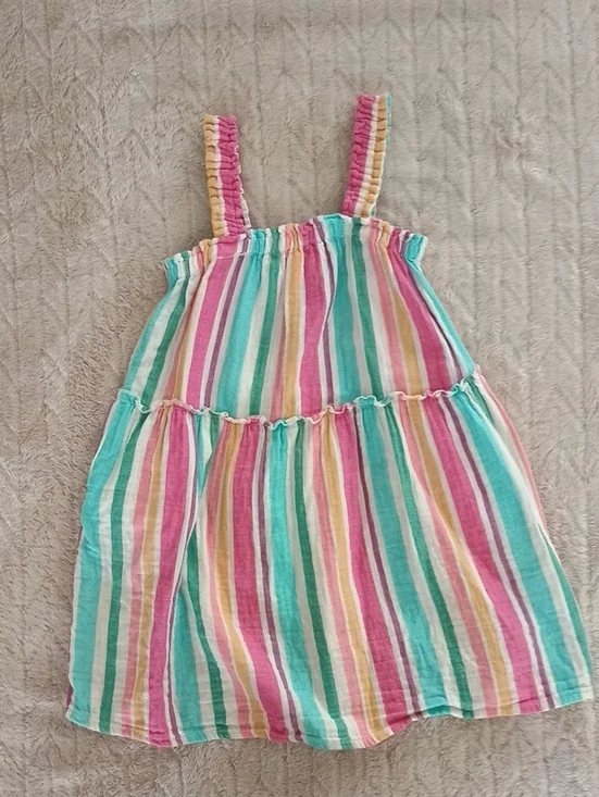 Cat & Jack Girls' Multicolor Stripe Sundress - Teal, Pink, Yellow
