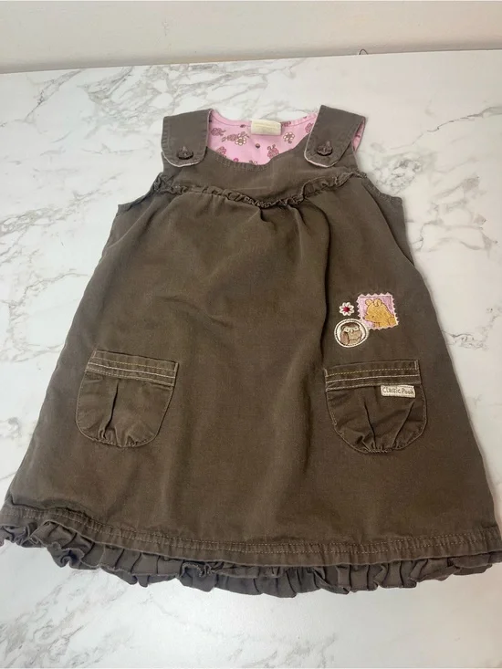 Vintage Classic Pooh Disney Toddler Girls 2T Cotton Jumper Dress Brown Y2K