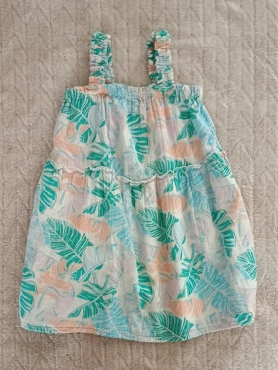 Cat & Jack Multicolor Tropical Print Dress - Teal, Peach & Pink