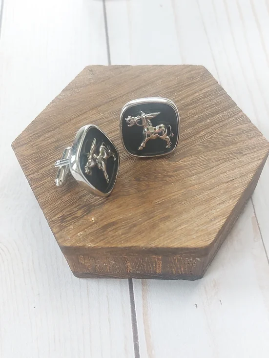 Silver-Tone Black Enamel Donkey Cufflinks