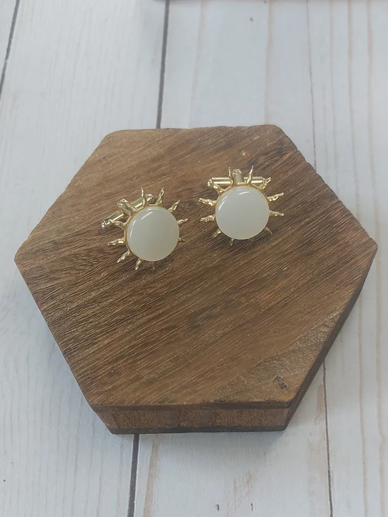 Gold Sunburst Cuff Links with Cream Center