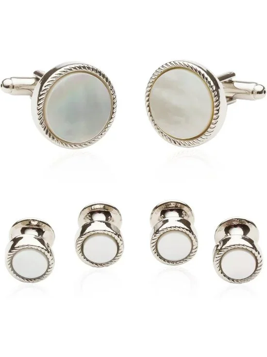 Unique Ribbed Tuxedo Cufflinks & Studs Set for Men - Formal Wedding & Business